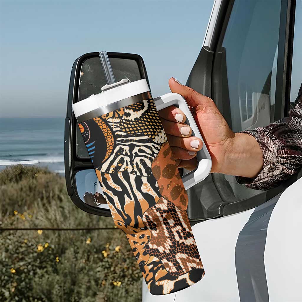 African Ankara Motifs Mixed Animal Skins Tumbler With Handle - Wonder Print Shop