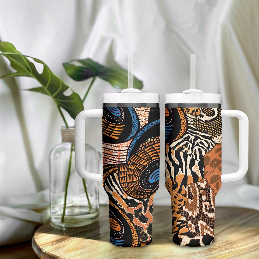 African Ankara Motifs Mixed Animal Skins Tumbler With Handle - Wonder Print Shop