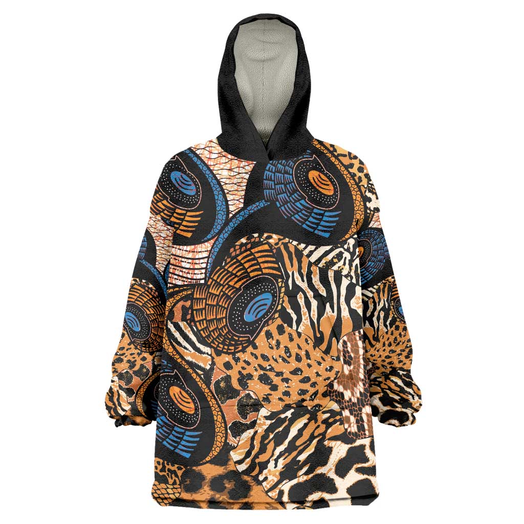 African Ankara Motifs Mixed Animal Skins Wearable Blanket Hoodie - Wonder Print Shop