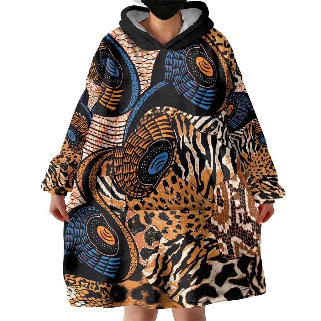African Ankara Motifs Mixed Animal Skins Wearable Blanket Hoodie - Wonder Print Shop