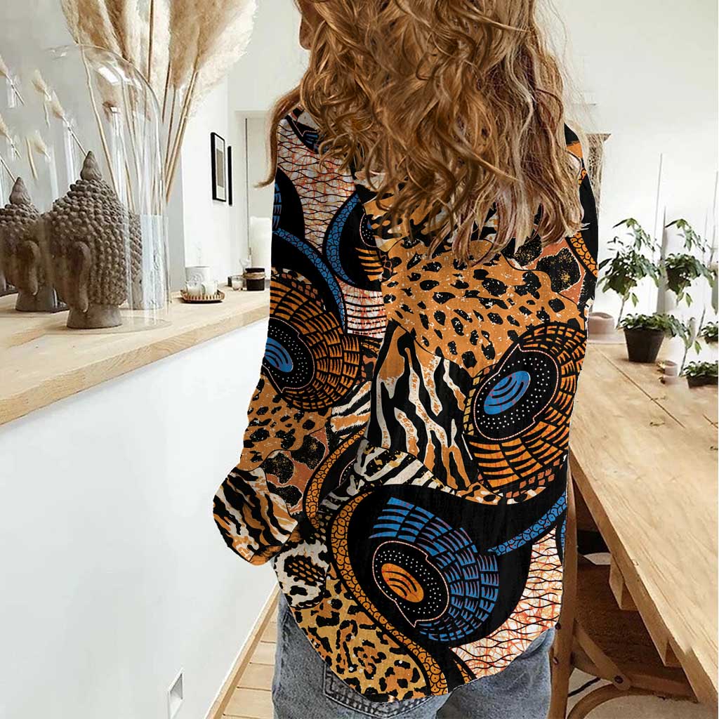 African Ankara Motifs Mixed Animal Skins Women Casual Shirt - Wonder Print Shop