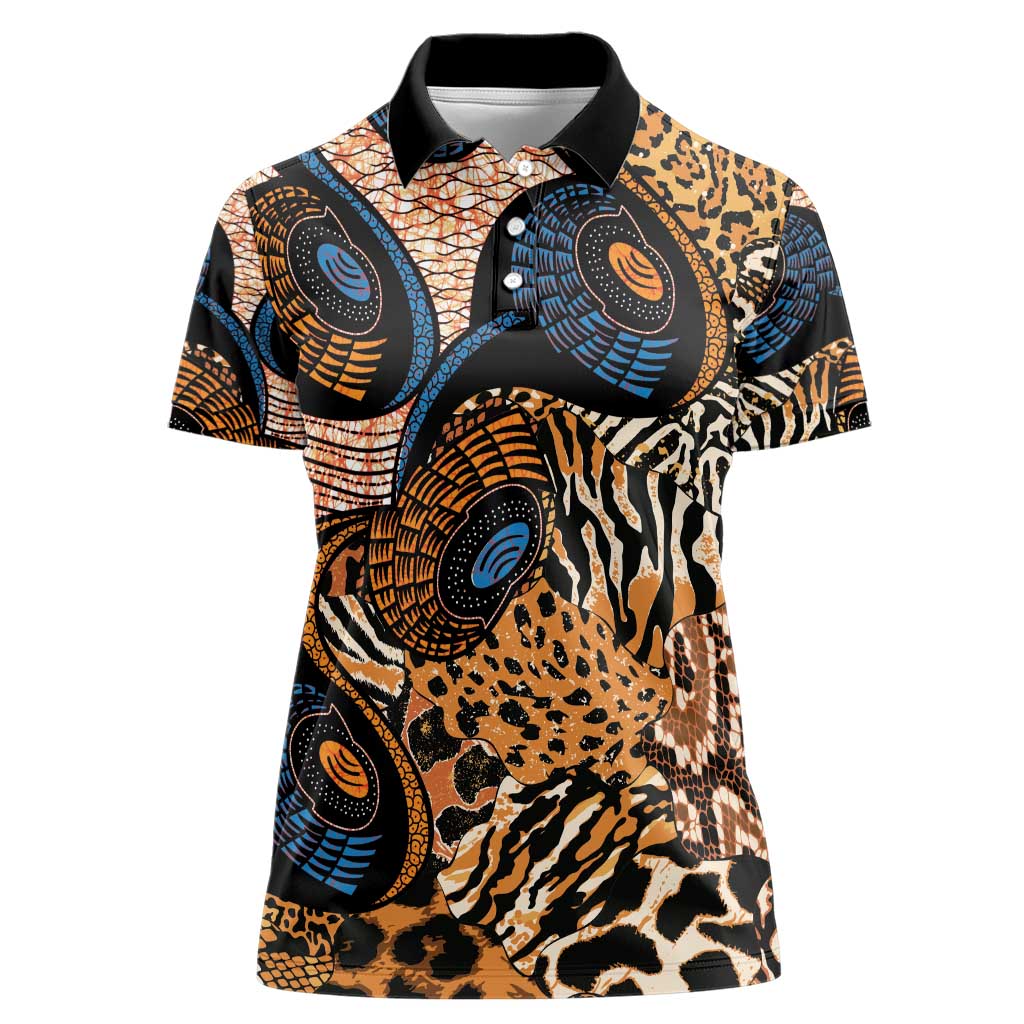 African Ankara Motifs Mixed Animal Skins Women Polo Shirt - Wonder Print Shop