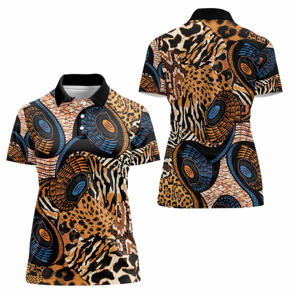African Ankara Motifs Mixed Animal Skins Women Polo Shirt - Wonder Print Shop