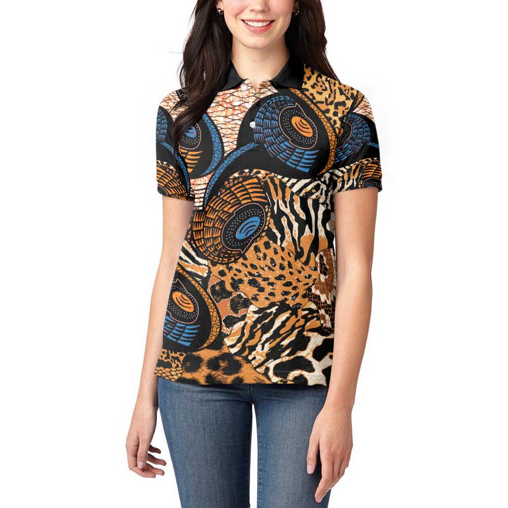 African Ankara Motifs Mixed Animal Skins Women Polo Shirt - Wonder Print Shop