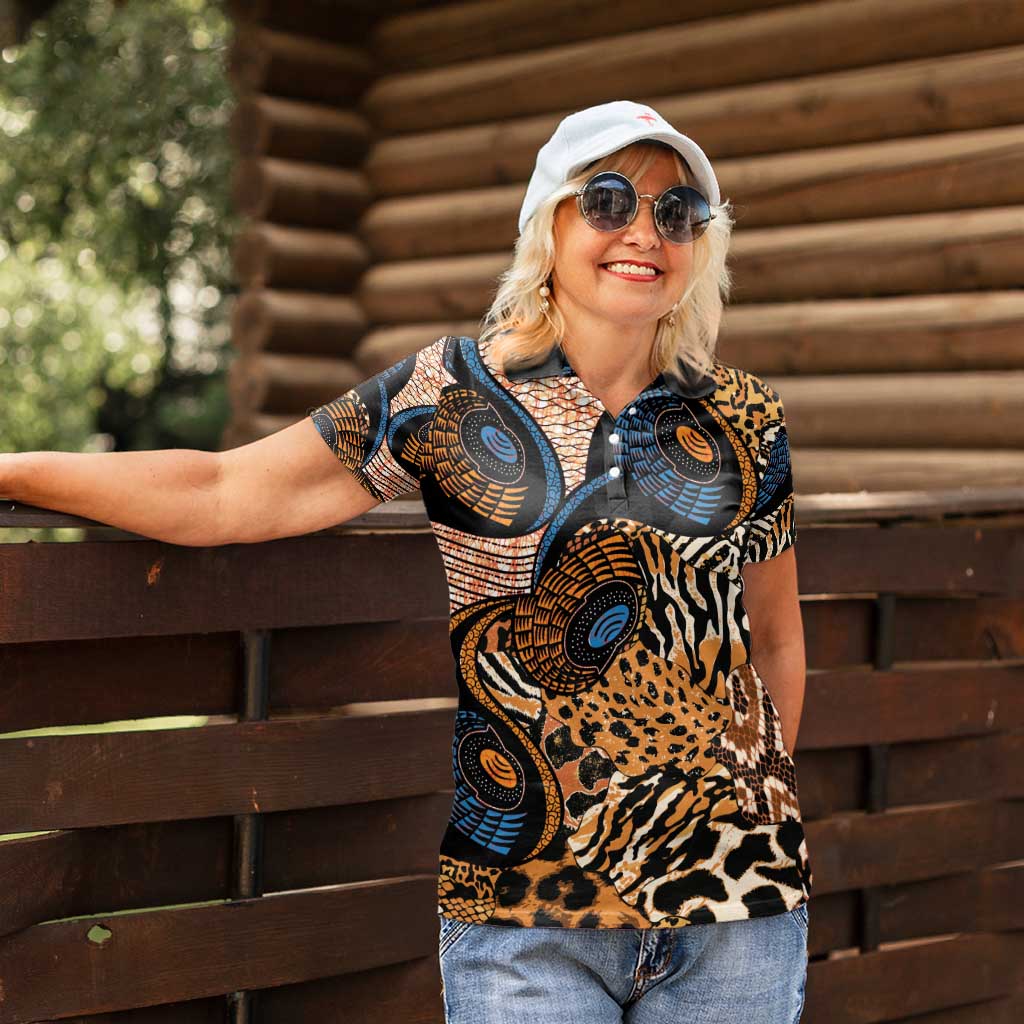African Ankara Motifs Mixed Animal Skins Women Polo Shirt - Wonder Print Shop