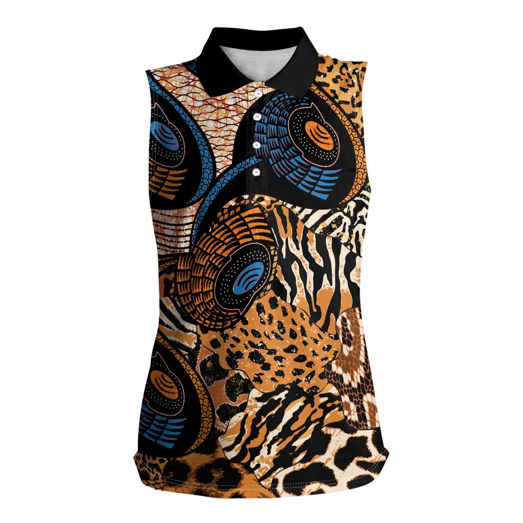African Ankara Motifs Mixed Animal Skins Women Sleeveless Polo Shirt - Wonder Print Shop