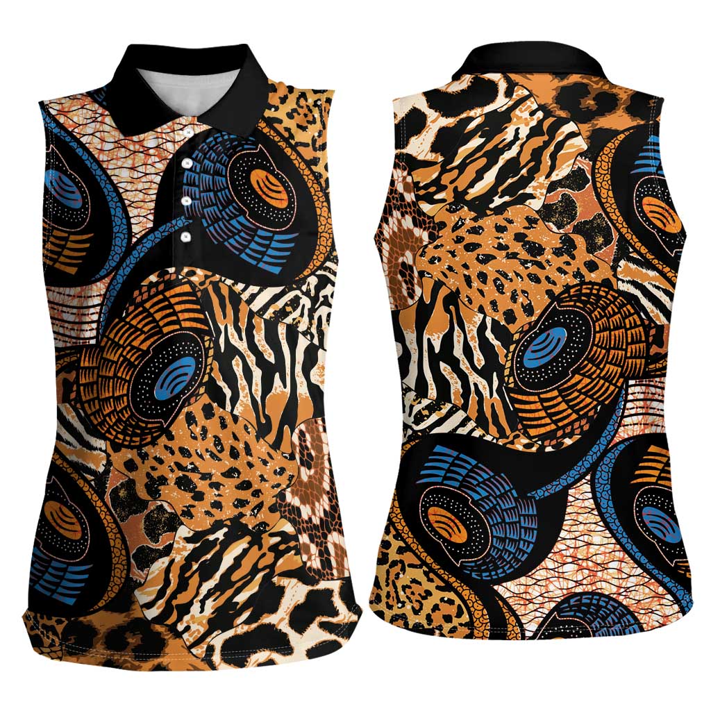 African Ankara Motifs Mixed Animal Skins Women Sleeveless Polo Shirt - Wonder Print Shop