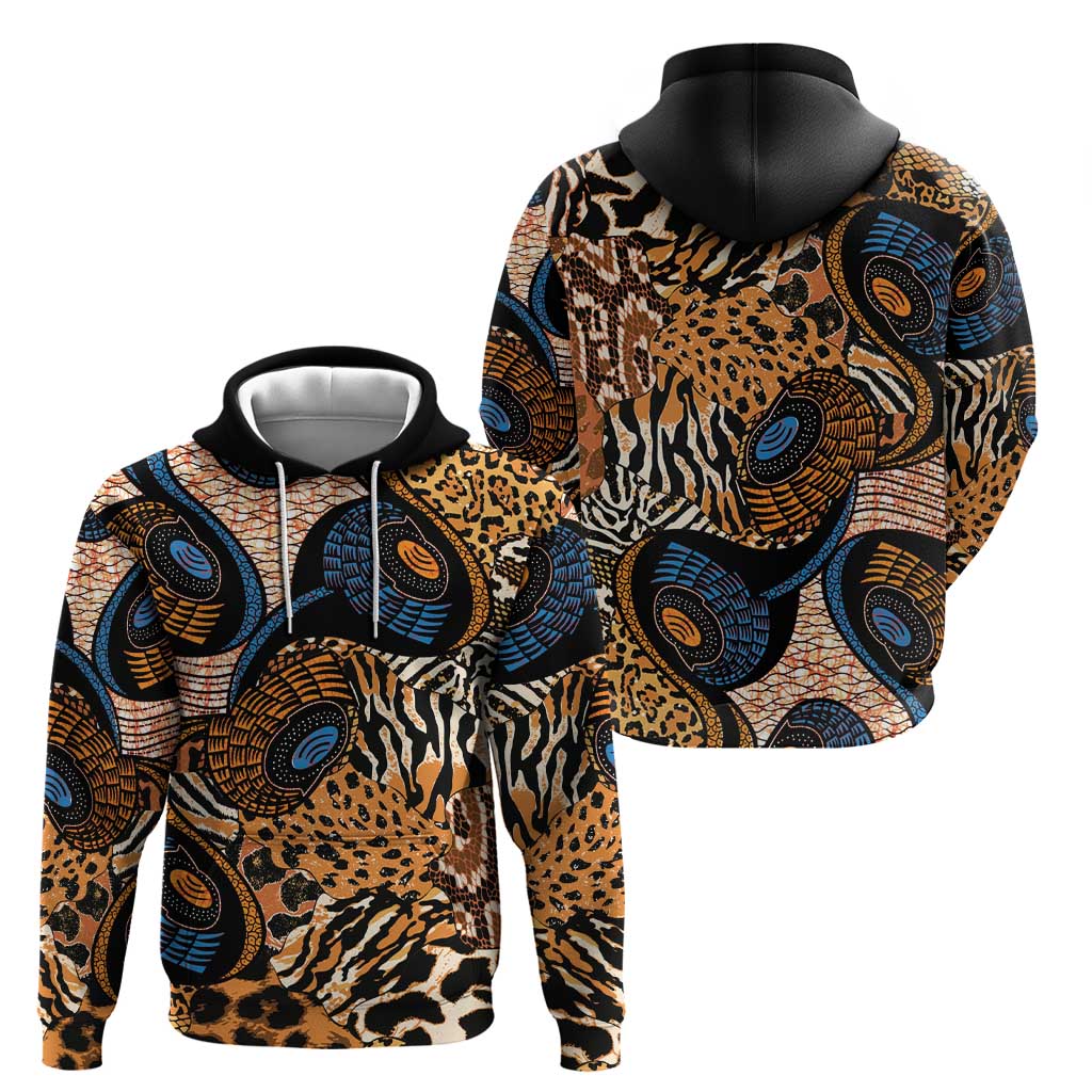 African Ankara Motifs Mixed Animal Skins Zip Hoodie - Wonder Print Shop