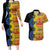 African Ethnic Kitenge Ankara Style Couples Matching Long Sleeve Bodycon Dress and Hawaiian Shirt