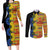 African Ethnic Kitenge Ankara Style Couples Matching Long Sleeve Bodycon Dress and Long Sleeve Button Shirt