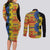 African Ethnic Kitenge Ankara Style Couples Matching Long Sleeve Bodycon Dress and Long Sleeve Button Shirt