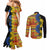 African Ethnic Kitenge Ankara Style Couples Matching Mermaid Dress and Long Sleeve Button Shirt