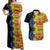 African Ethnic Kitenge Ankara Style Couples Matching Off Shoulder Maxi Dress and Hawaiian Shirt