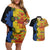 African Ethnic Kitenge Ankara Style Couples Matching Off Shoulder Short Dress and Hawaiian Shirt