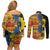 African Ethnic Kitenge Ankara Style Couples Matching Off Shoulder Short Dress and Long Sleeve Button Shirt
