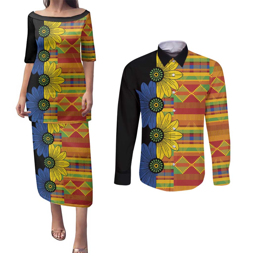 African Ethnic Kitenge Ankara Style Couples Matching Puletasi and Long Sleeve Button Shirt