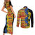 African Ethnic Kitenge Ankara Style Couples Matching Short Sleeve Bodycon Dress and Long Sleeve Button Shirt