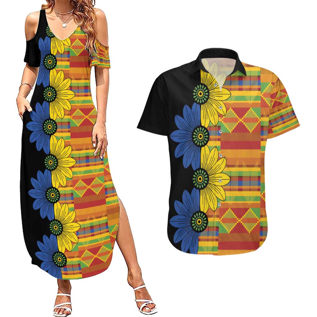 African Ethnic Kitenge Ankara Style Couples Matching Summer Maxi Dress and Hawaiian Shirt