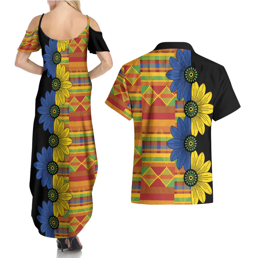 African Ethnic Kitenge Ankara Style Couples Matching Summer Maxi Dress and Hawaiian Shirt