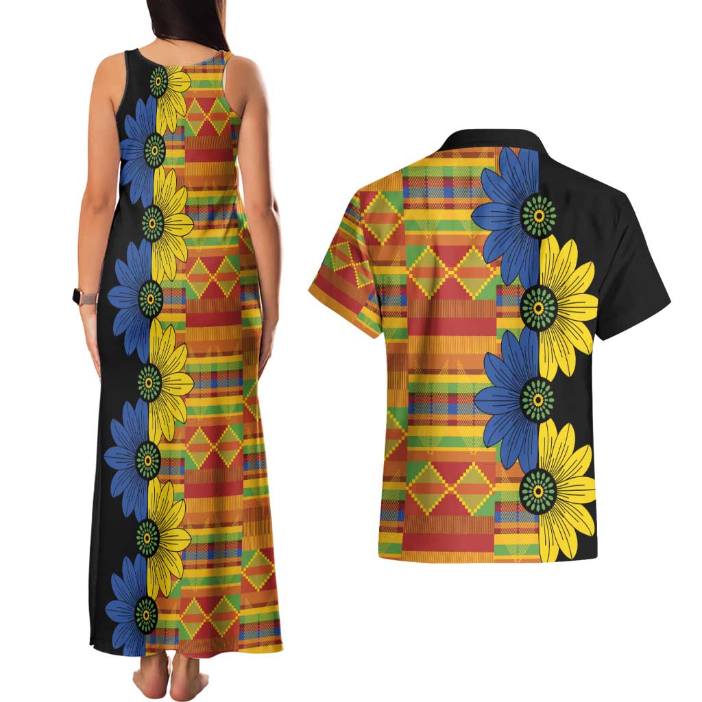 African Ethnic Kitenge Ankara Style Couples Matching Tank Maxi Dress and Hawaiian Shirt