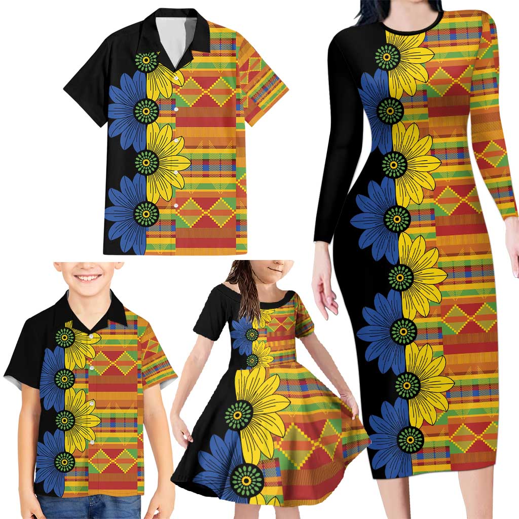 African Ethnic Kitenge Ankara Style Family Matching Long Sleeve Bodycon Dress and Hawaiian Shirt LT9 - Wonder Print Shop