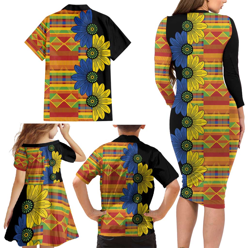 African Ethnic Kitenge Ankara Style Family Matching Long Sleeve Bodycon Dress and Hawaiian Shirt LT9 - Wonder Print Shop