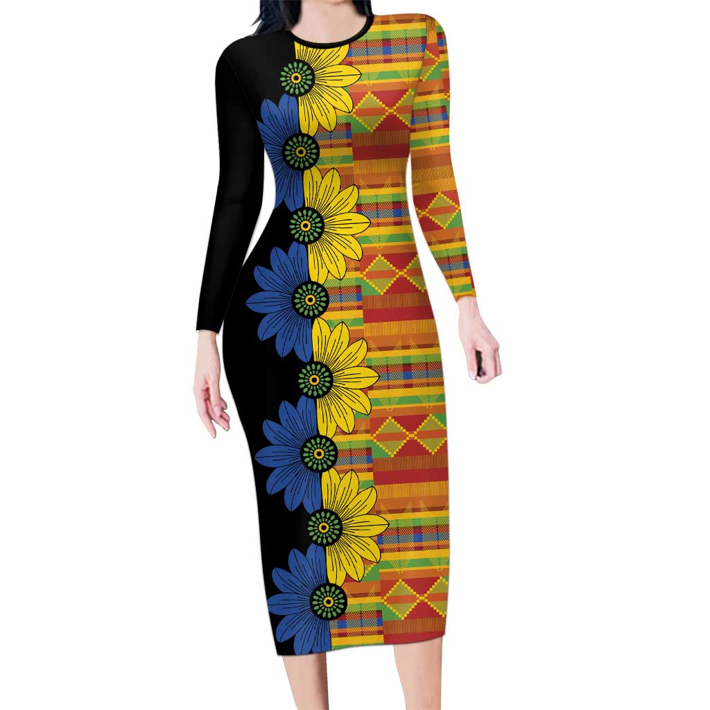 African Ethnic Kitenge Ankara Style Family Matching Long Sleeve Bodycon Dress and Hawaiian Shirt LT9 - Wonder Print Shop