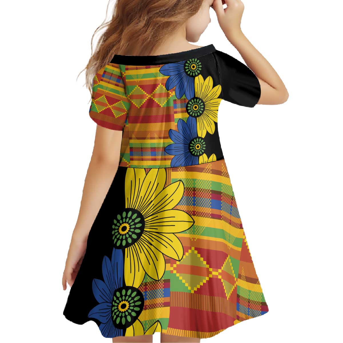 African Ethnic Kitenge Ankara Style Family Matching Off The Shoulder Long Sleeve Dress and Hawaiian Shirt