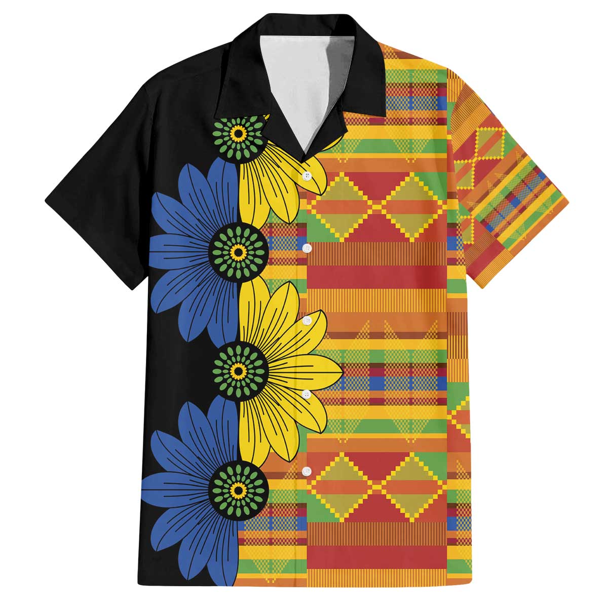 African Ethnic Kitenge Ankara Style Family Matching Off The Shoulder Long Sleeve Dress and Hawaiian Shirt
