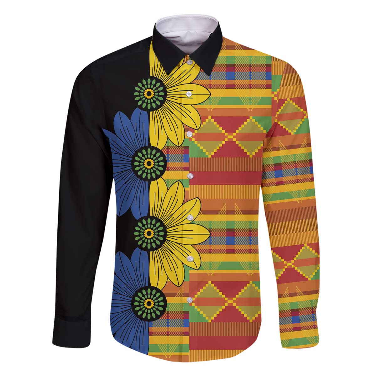 African Ethnic Kitenge Ankara Style Family Matching Off The Shoulder Long Sleeve Dress and Hawaiian Shirt