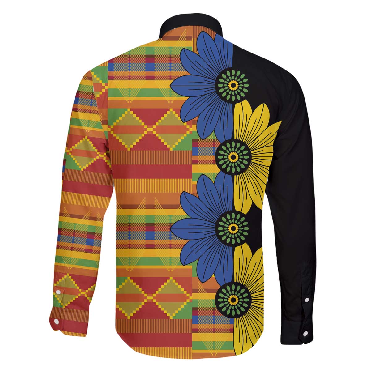 African Ethnic Kitenge Ankara Style Family Matching Off The Shoulder Long Sleeve Dress and Hawaiian Shirt