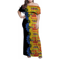 African Ethnic Kitenge Ankara Style Family Matching Off Shoulder Maxi Dress and Hawaiian Shirt LT9 - Wonder Print Shop