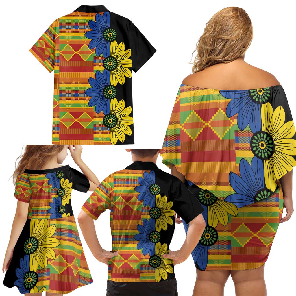 African Ethnic Kitenge Ankara Style Family Matching Off Shoulder Short Dress and Hawaiian Shirt LT9 - Wonder Print Shop