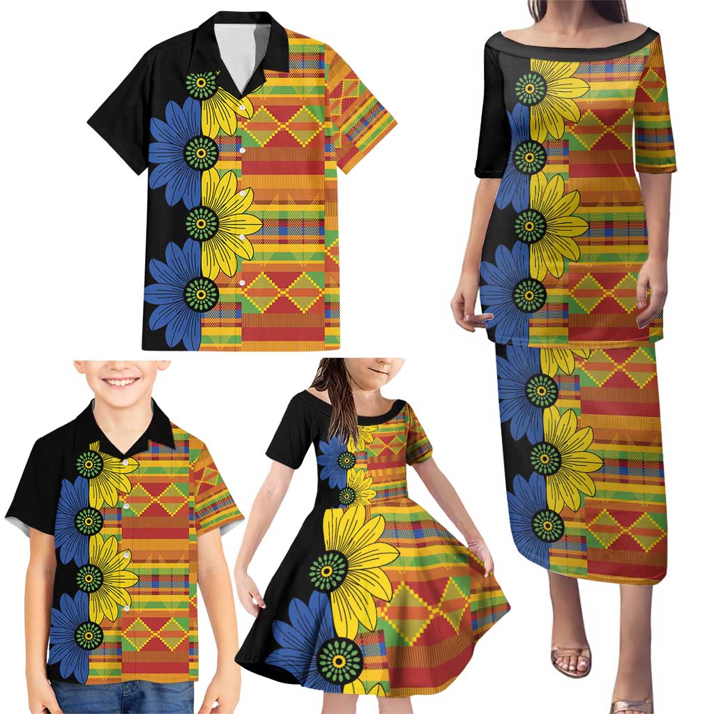 African Ethnic Kitenge Ankara Style Family Matching Puletasi and Hawaiian Shirt