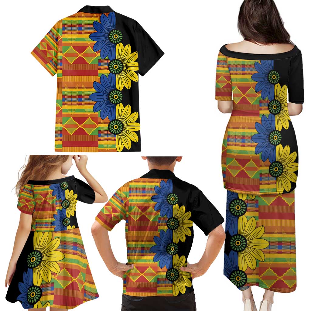 African Ethnic Kitenge Ankara Style Family Matching Puletasi and Hawaiian Shirt