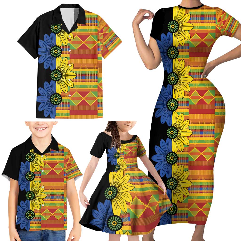 African Ethnic Kitenge Ankara Style Family Matching Short Sleeve Bodycon Dress and Hawaiian Shirt - Wonder Print Shop