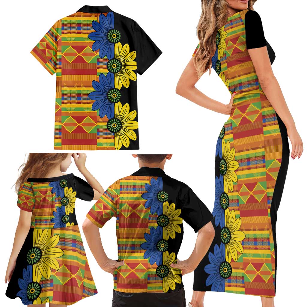 African Ethnic Kitenge Ankara Style Family Matching Short Sleeve Bodycon Dress and Hawaiian Shirt - Wonder Print Shop