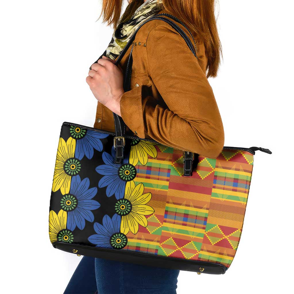 African Ethnic Kitenge Ankara Style Leather Tote Bag