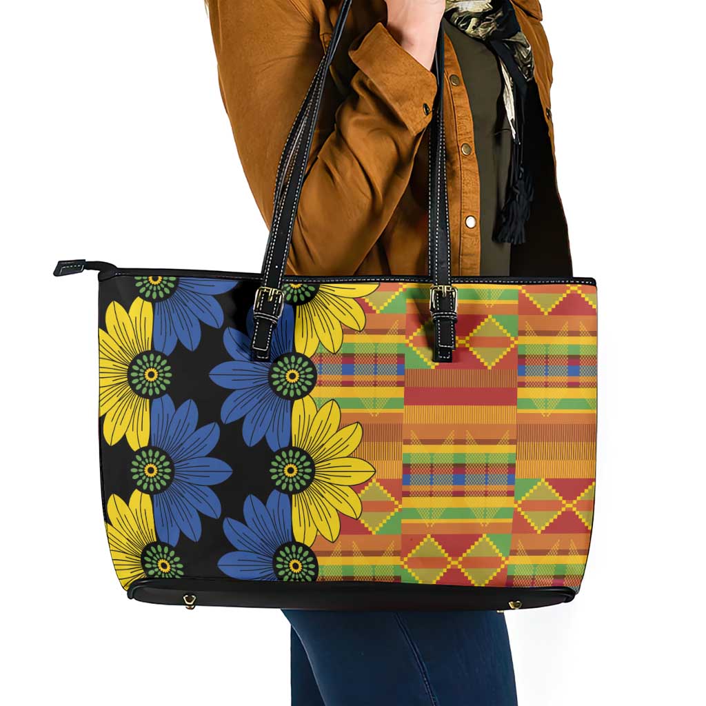 African Ethnic Kitenge Ankara Style Leather Tote Bag