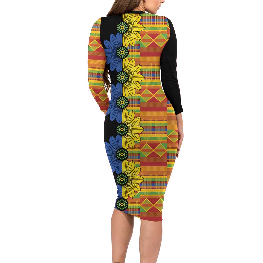 African Ethnic Kitenge Ankara Style Long Sleeve Bodycon Dress - Wonder Print Shop