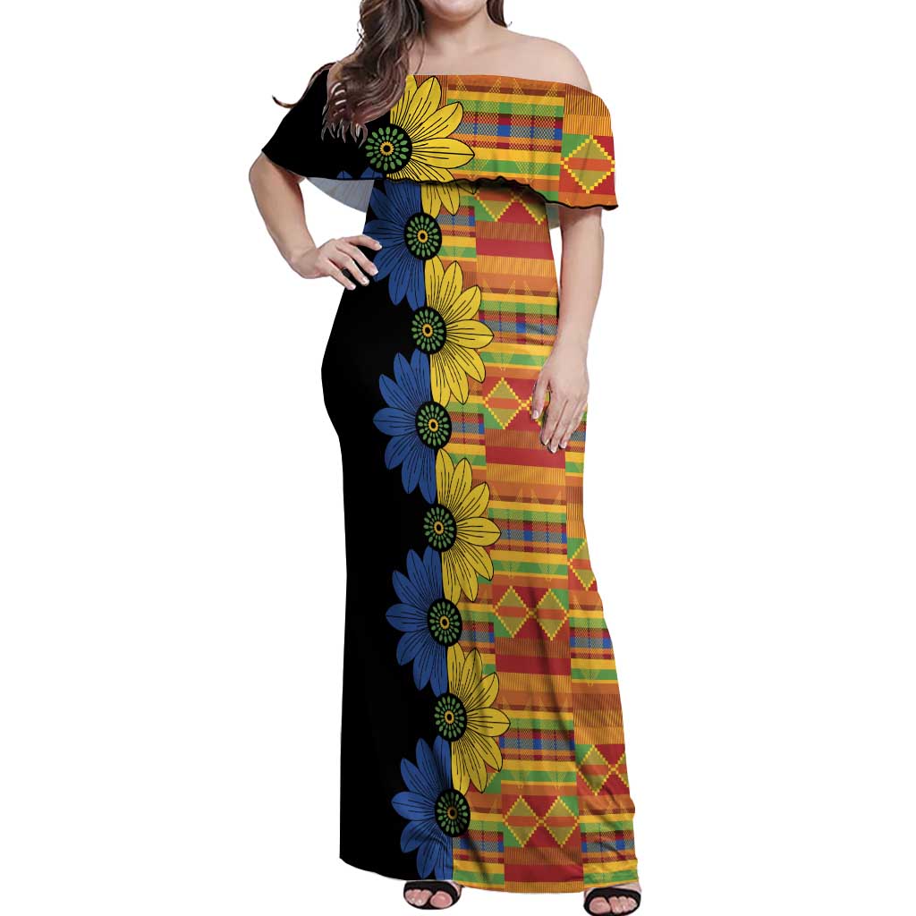 African Ethnic Kitenge Ankara Style Off Shoulder Maxi Dress - Wonder Print Shop
