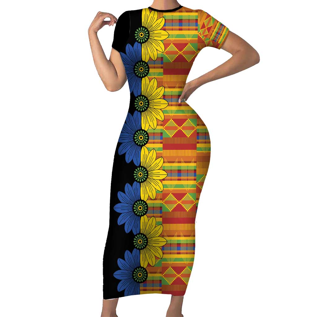 African Ethnic Kitenge Ankara Style Short Sleeve Bodycon Dress - Wonder Print Shop