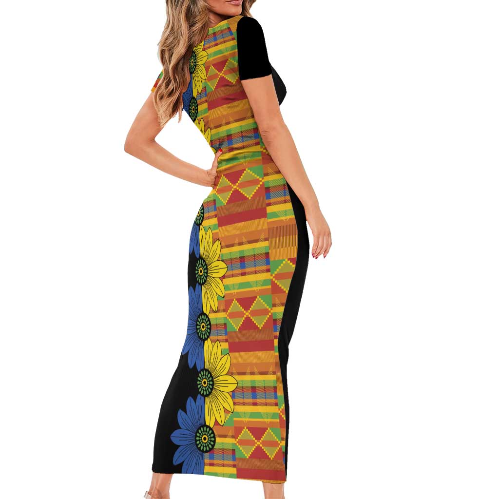 African Ethnic Kitenge Ankara Style Short Sleeve Bodycon Dress - Wonder Print Shop