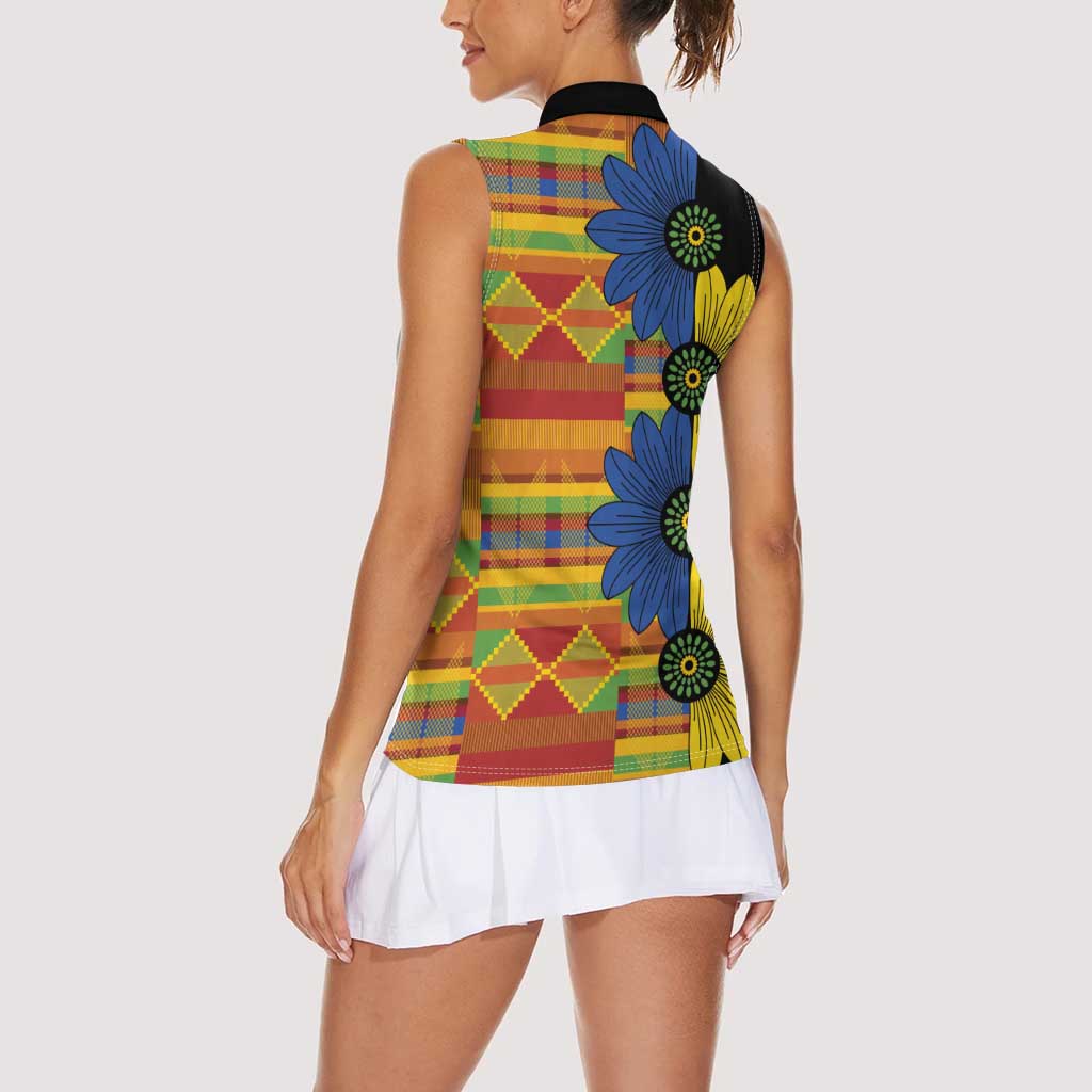 African Ethnic Kitenge Ankara Style Women Sleeveless Polo Shirt - Wonder Print Shop