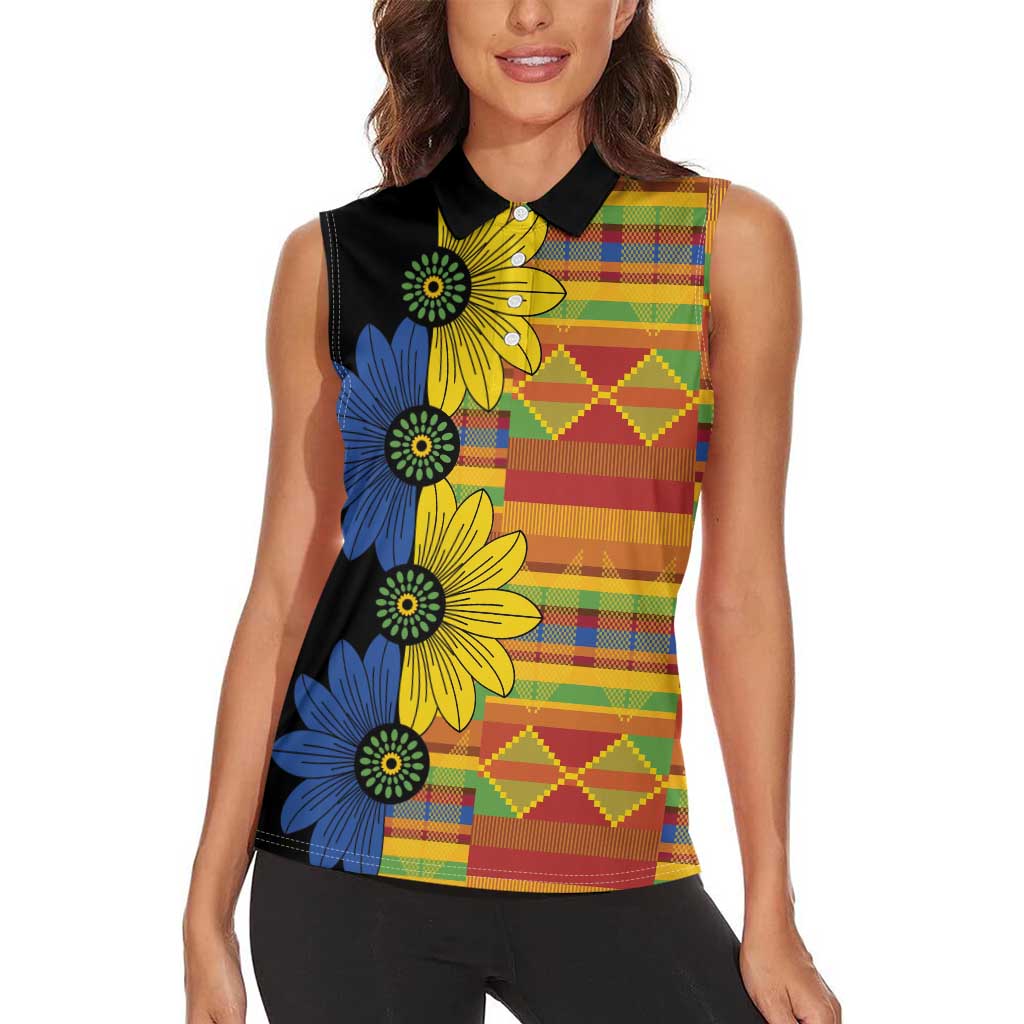 African Ethnic Kitenge Ankara Style Women Sleeveless Polo Shirt - Wonder Print Shop