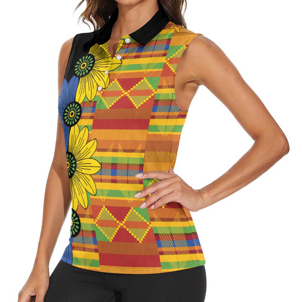 African Ethnic Kitenge Ankara Style Women Sleeveless Polo Shirt - Wonder Print Shop