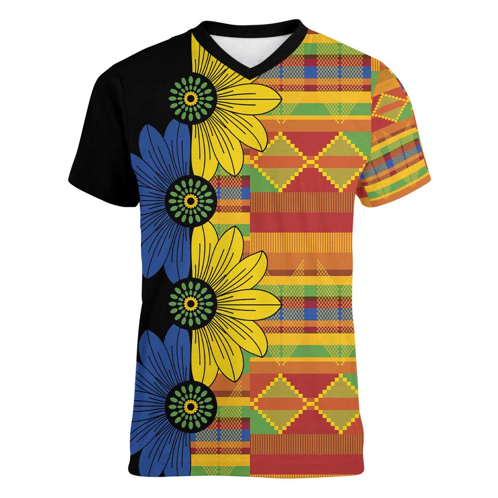 African Ethnic Kitenge Ankara Style Women V-Neck T-Shirt - Wonder Print Shop