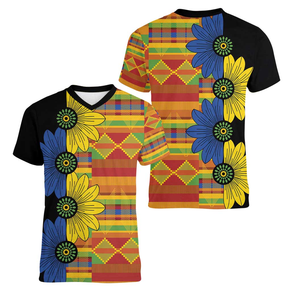 African Ethnic Kitenge Ankara Style Women V-Neck T-Shirt - Wonder Print Shop