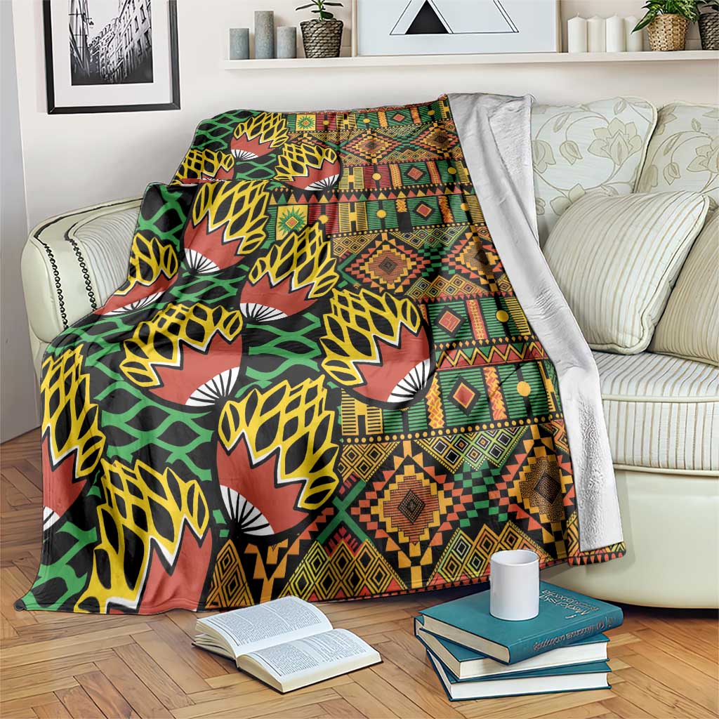 African Tribal Geometric Mixed Kanga Pattern Blanket