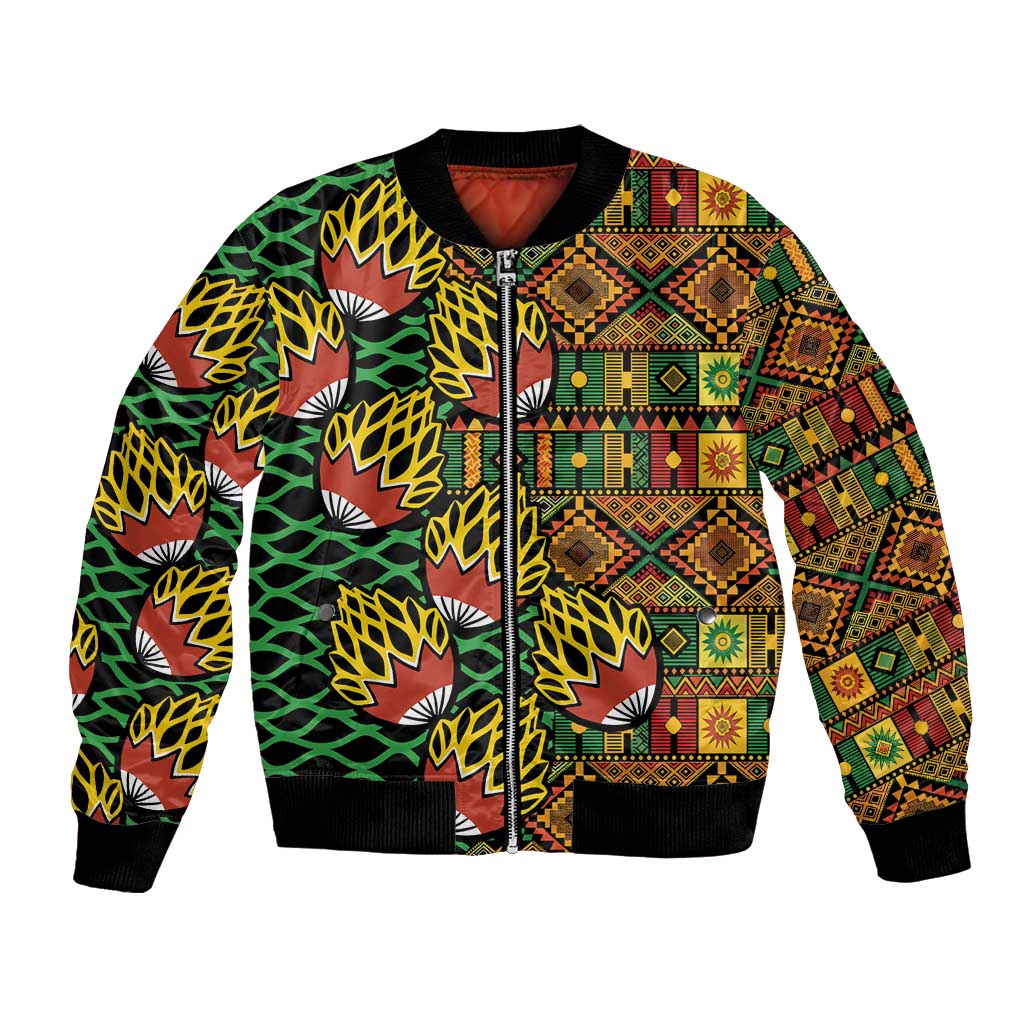 African Tribal Geometric Mixed Kanga Pattern Bomber Jacket LT9 - Wonder Print Shop